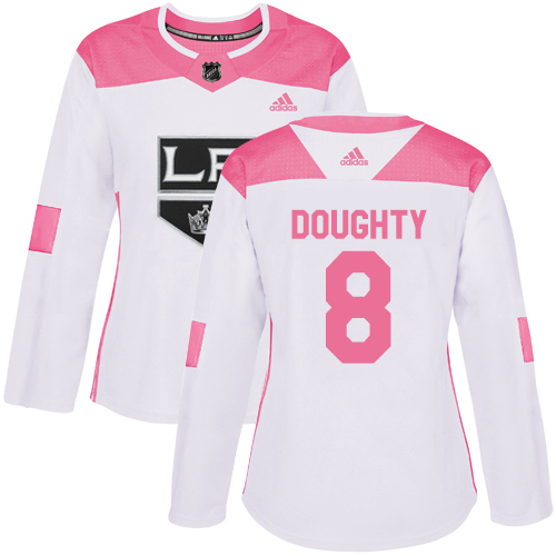 Adidas Kings #8 Drew Doughty White/Pink Authentic Fashion Women's Stitched NHL Jersey - Click Image to Close